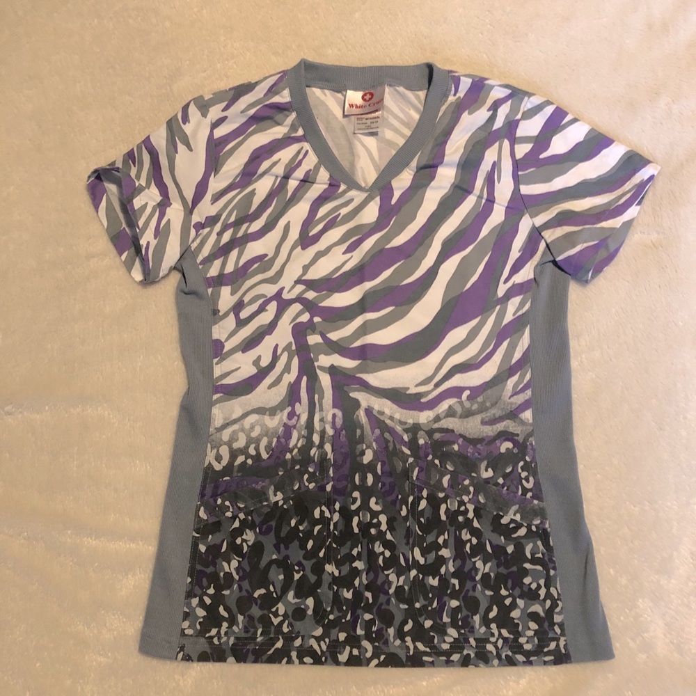 Purple & Grey print scrub top